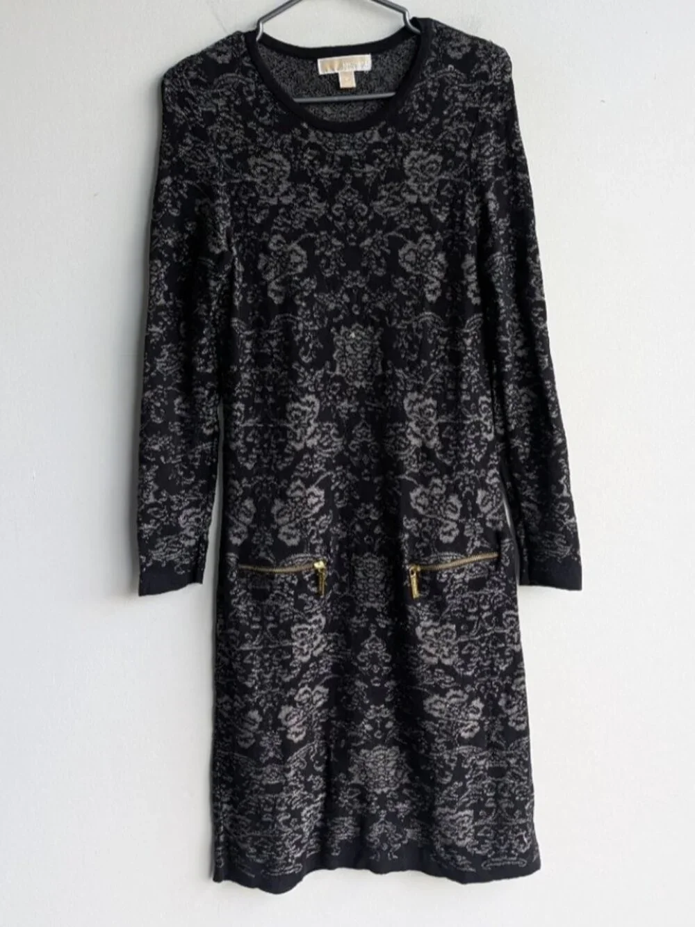 Michael Kors Black and Gray Long Sleeve Dress